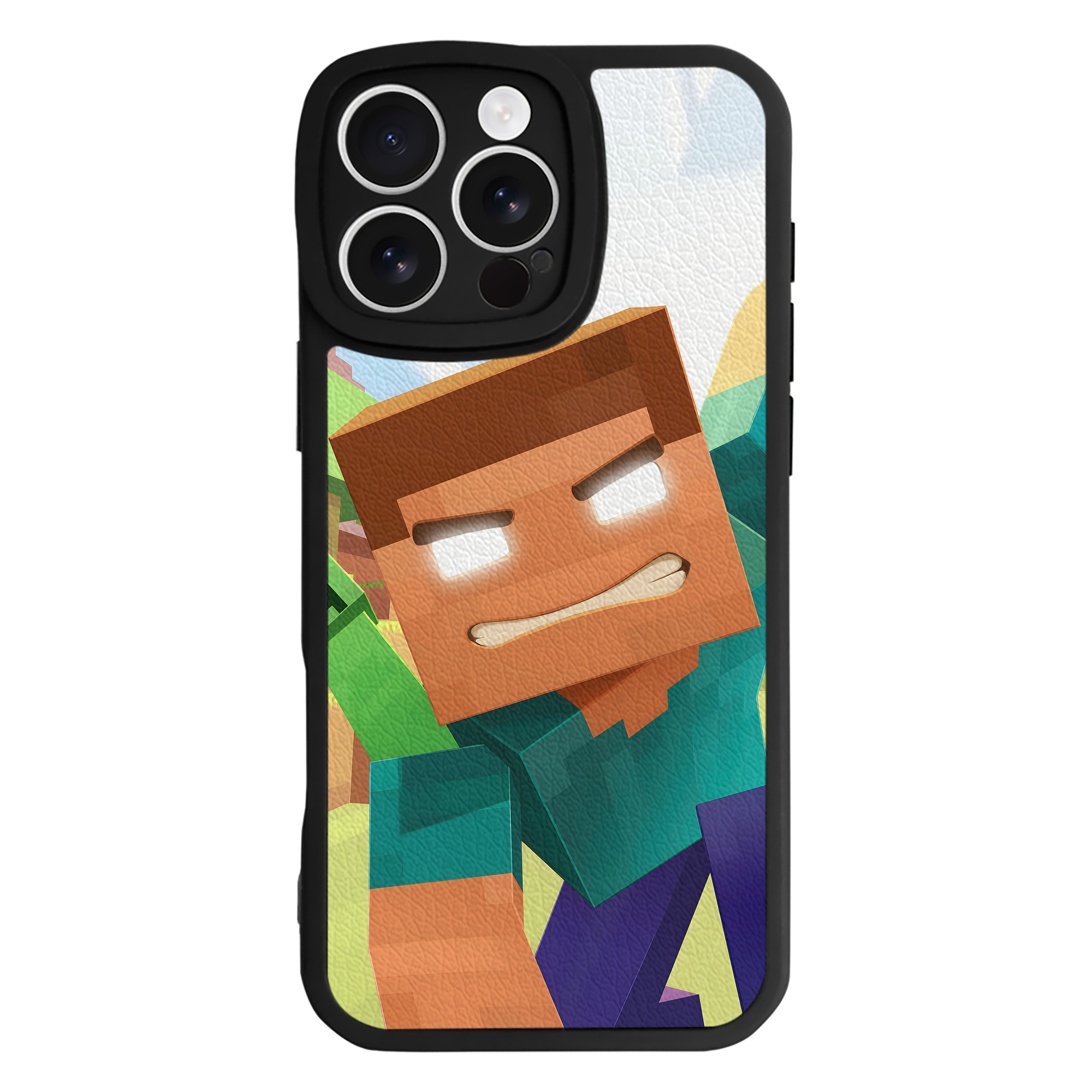 （画像用） マインクラフト ブロックの世界 Minecraft MC Block world 【iPhone 16シリーズ対応】シリコンスマホケース（レザー調） 材質：シリコン